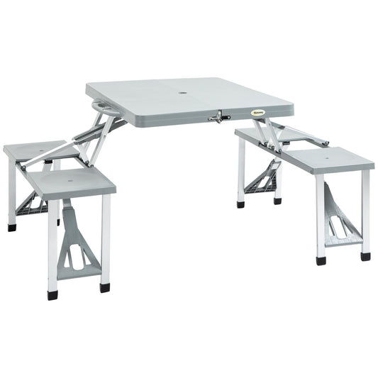 Aluminium PP 4 Seater Portable Picnic Table and Bench Set Silver