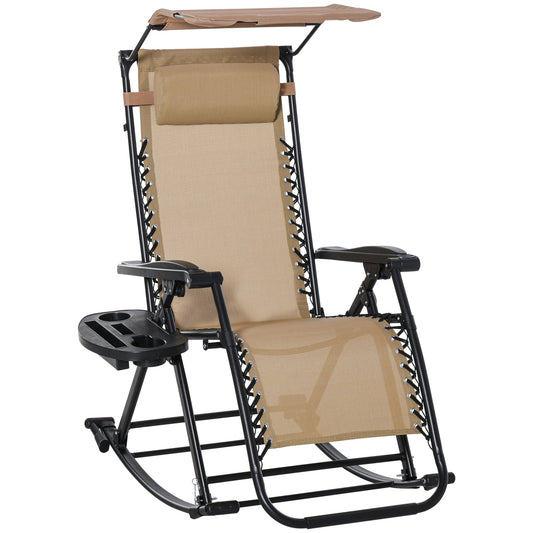 Folding Recliner Chair Outdoor Lounge Rocker Zero-Gravity Seat w/ Adjustable