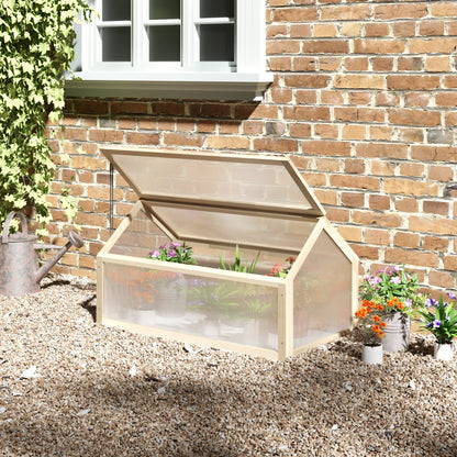 Wooden Cold Frame Garden Polycarbonate Greenhouse with Openable Top Cover