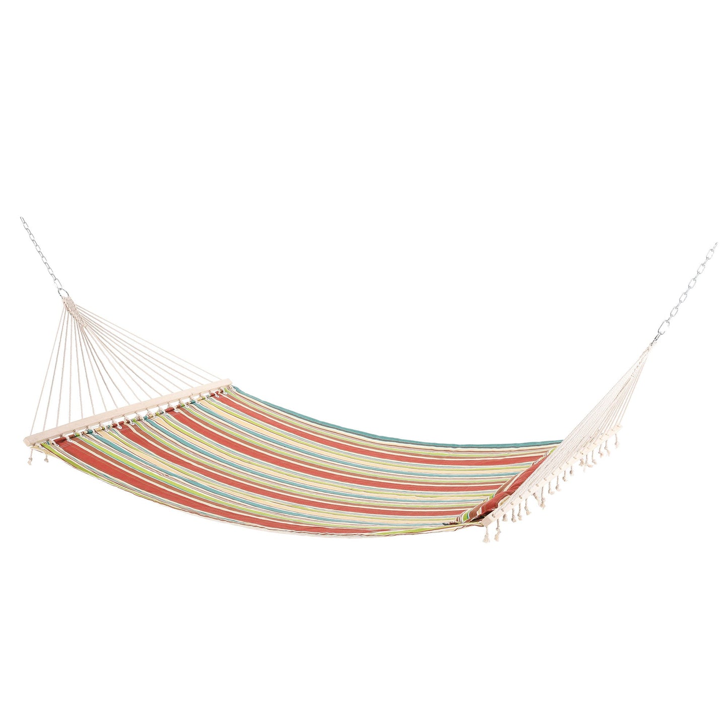 Double Cotton Hammock Camping Swing Outdoor Garden Beach Stripe Hanging Bed with Pillow 188L x 140W cm