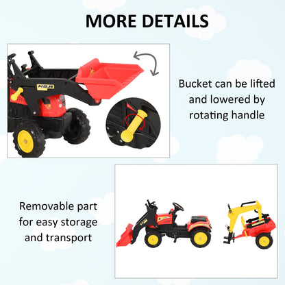 Kids Children Pedal Go Kart Ride On Toy Car Excavator Tractor w/ Moving Bucket Steering Wheel Removable Digger For 3 - 6 Years