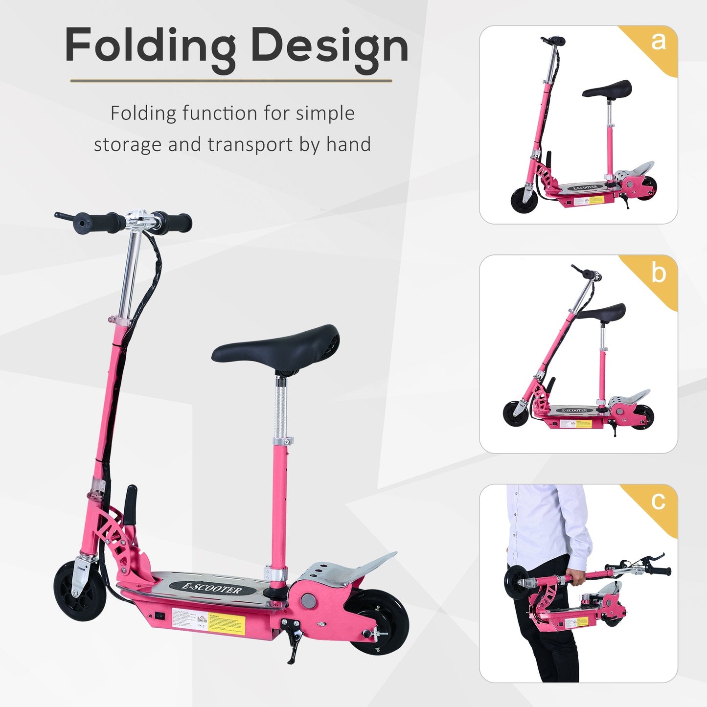 12V Battery 120W Teens Foldable Electric Scooter Adjustable Ride Over 7 years old -Pink