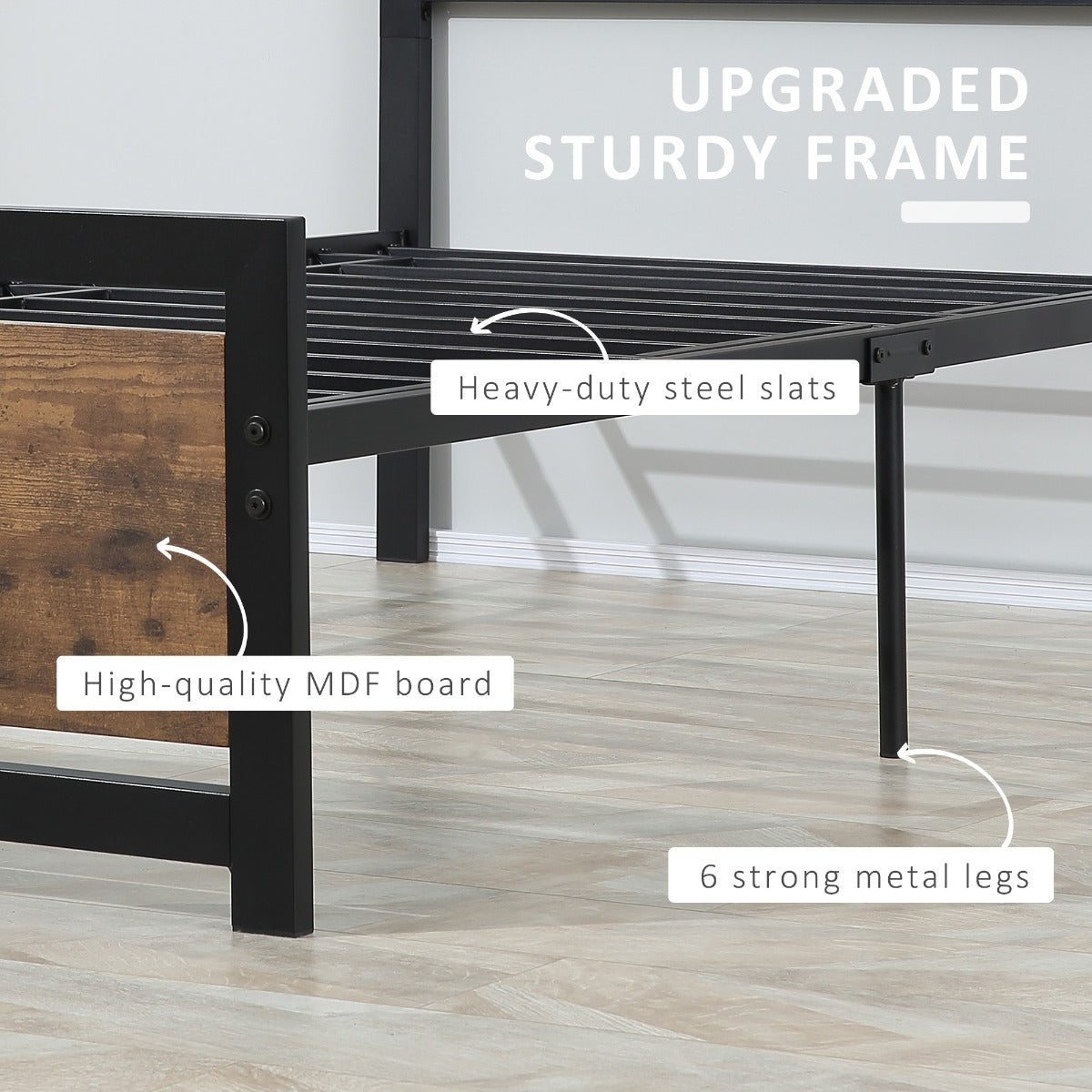 Single Metal Bed Frame Slat Support Bedstead Base w/ Headboard & Footboard