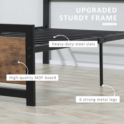 Single Metal Bed Frame Slat Support Bedstead Base w/ Headboard & Footboard