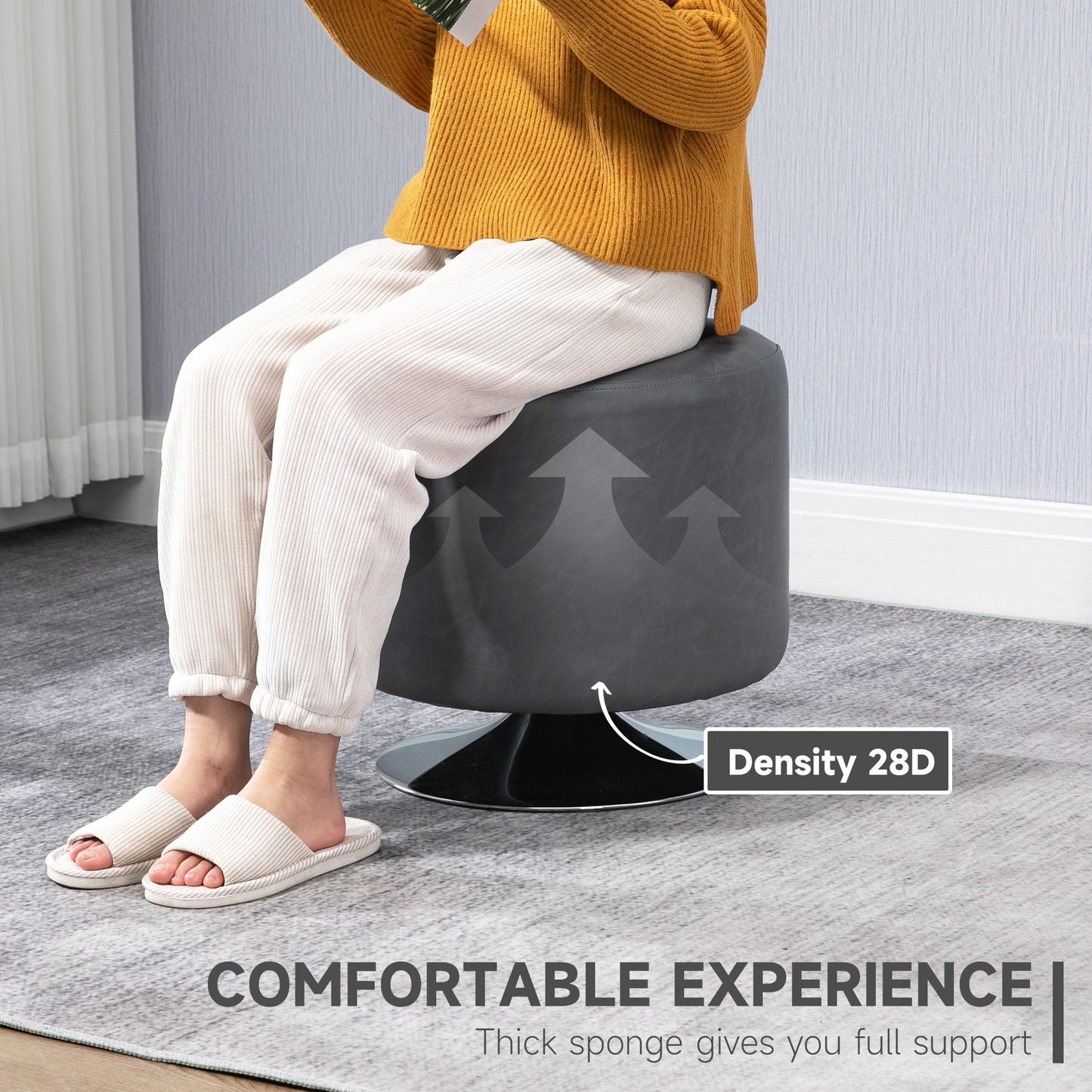 Homcom 360 Swivel Foot Stool Round PU Ottoman with Thick Sponge Padding and Solid Steel Base