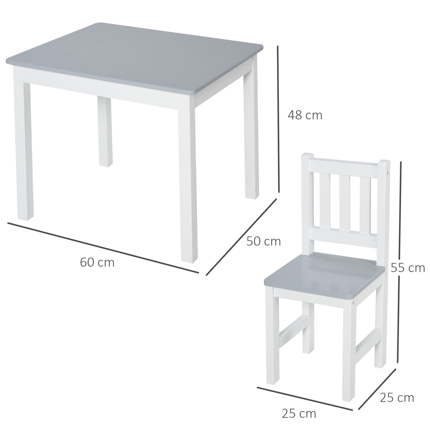 Homcom Kids Three-Piece Table and Chairs Set  Grey & White