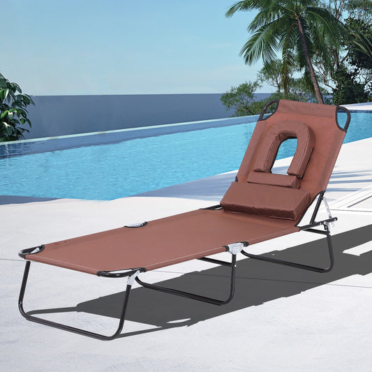 Foldable Sun Lounger Reclining Chair with Pillow and Reading Hole Garden Beach Outdoor Recliner Adjustable