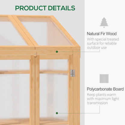 Wooden Cold Frame Polycarbonate Greenhouse with Openable Top Cover and Double Door