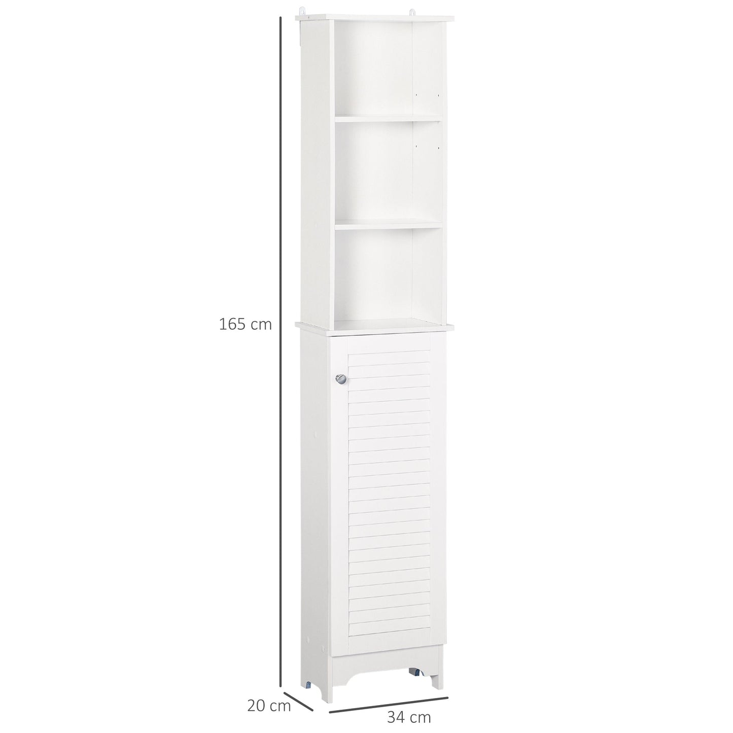 Homcom Tall Bathroom Cabinet Storage Cupboard Floor Standing Home Bathroom Furniture W/ 6 Shelves 165H X 34W X 20D cm White