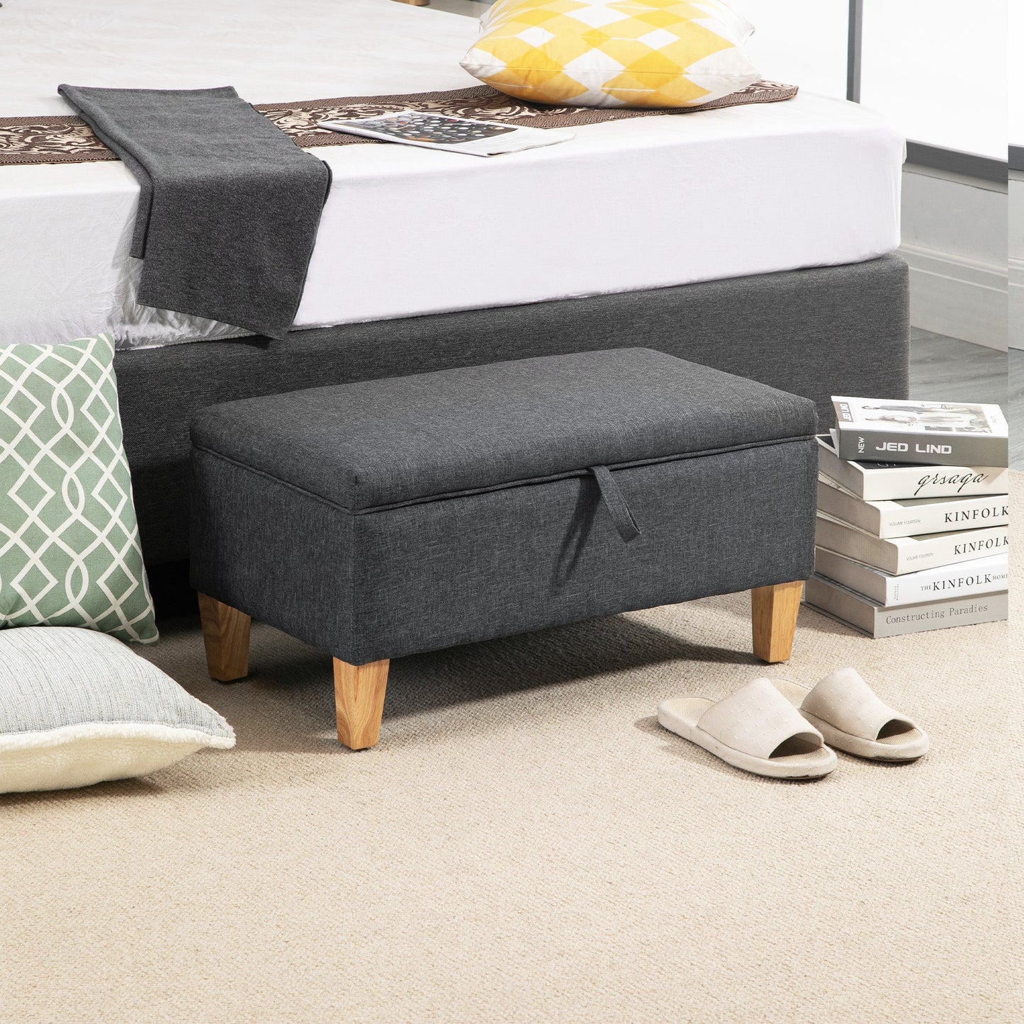 Linen-Look Storage Ottoman