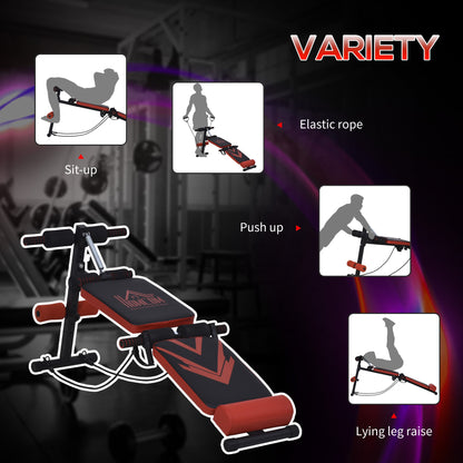 Multifunctional Sit Up Bench Foldable Fitness Equipment w/ Elastic Rope