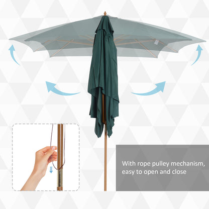 2 x 3m Wooden Garden Parasol Umbrella Outdoor Sun Shade Canopy