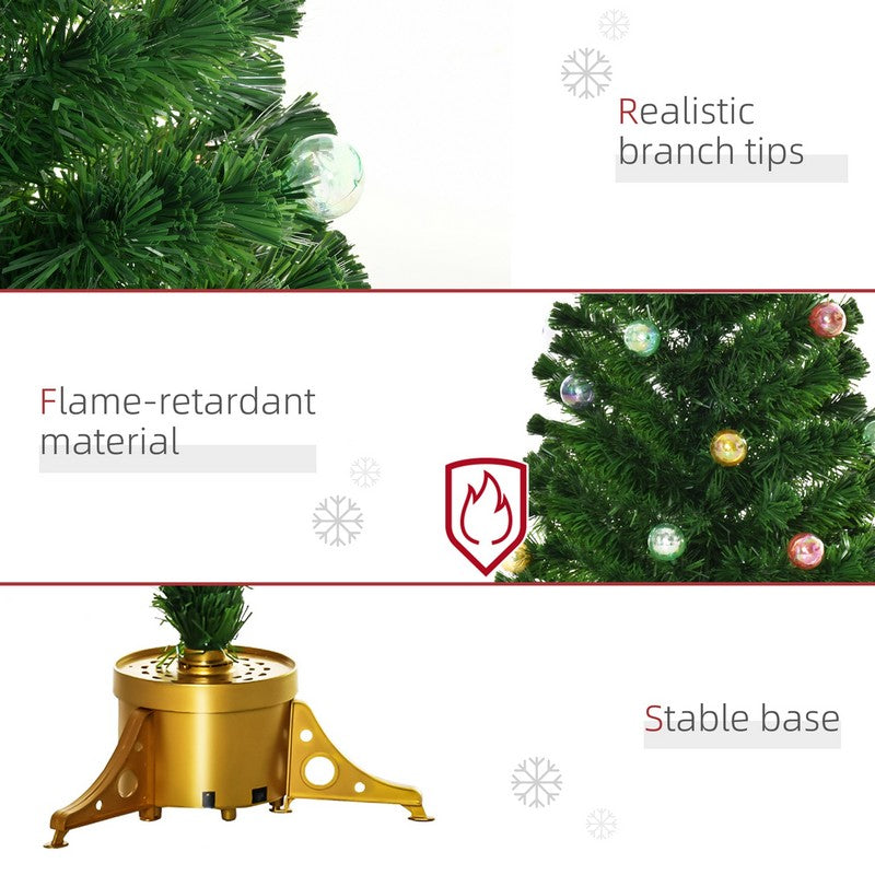 Homcom 5FT Prelit Artificial Christmas Tree Fiber Optic Holiday Home Xmas Indoor Decoration with Golden Stand Green