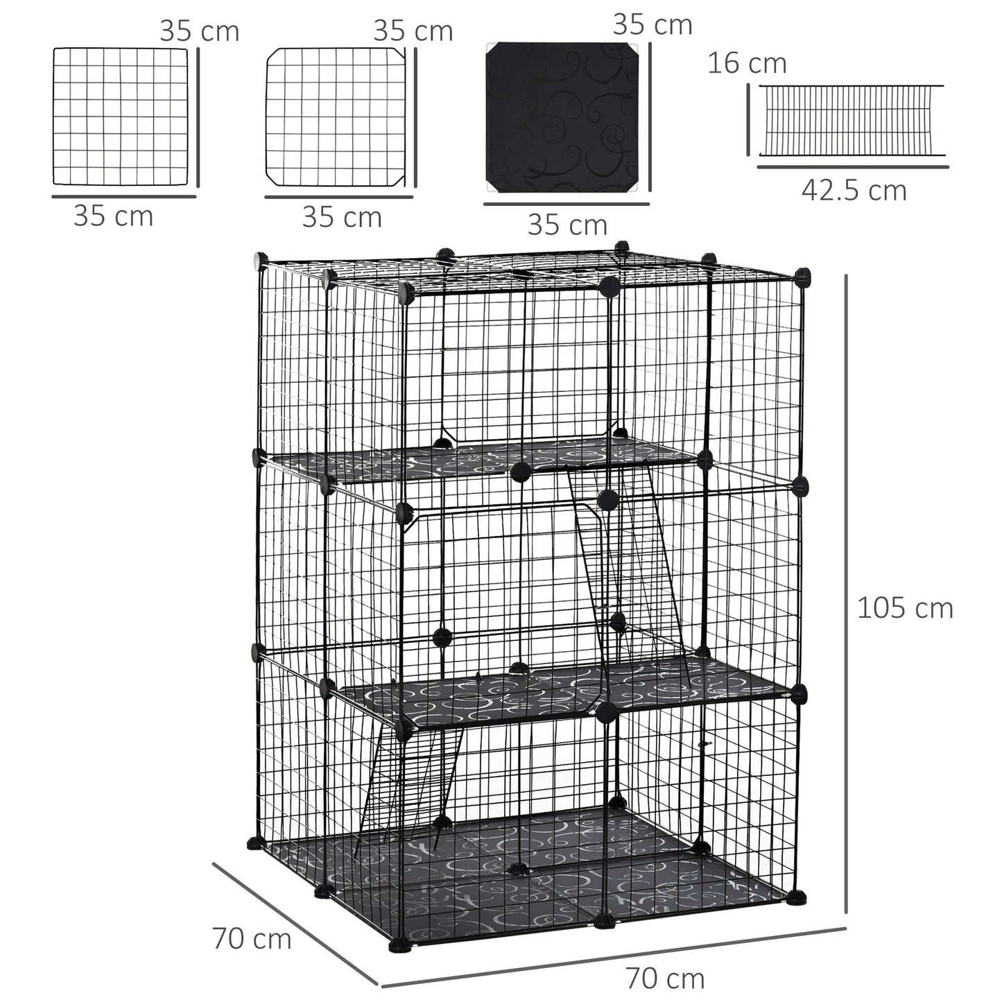 3 Tier Small Animal Cage Black by Pawhut