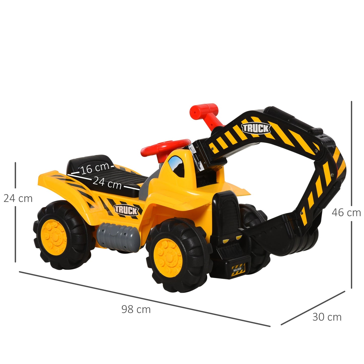 Kids Ride On Excavator Digger w/ Storage Basketball Net Steering NO POWER Wheel Vehicle Truck Toy