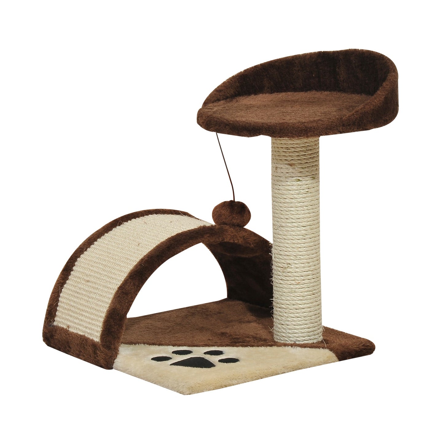 PawHut 2-Tier Cat Tree Scratching Post with Dangle Toy Brown