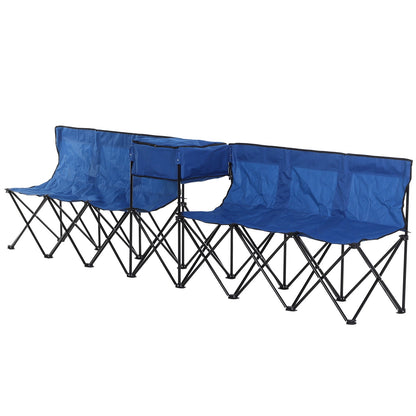 6 Seater Folding Steel Camping Bench w/ Cooler Bag Blue