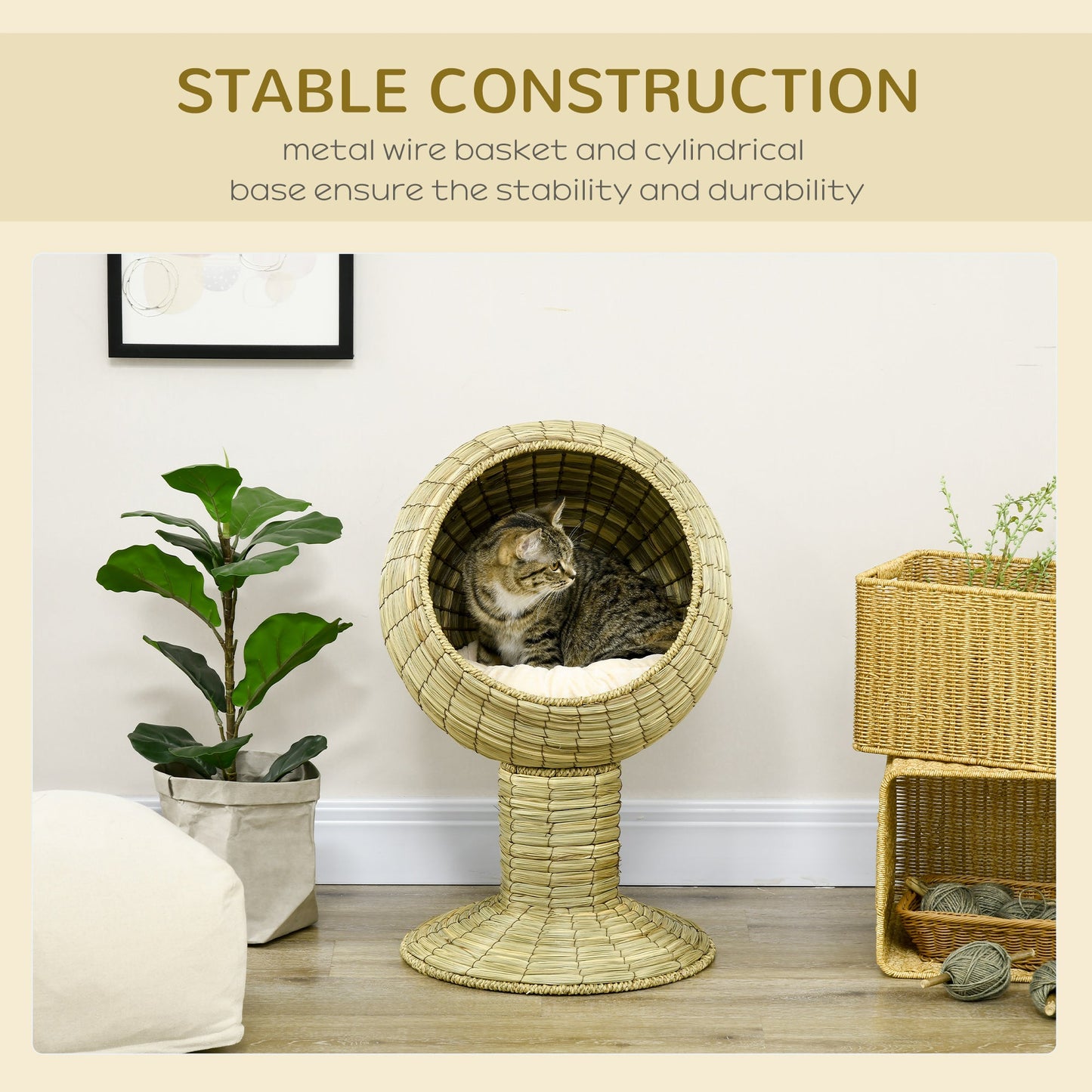 Woven 41 x 41cm Cat Bed Cyclindrical Elevated Tower by Pawhut