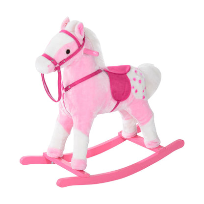 Children Child Kids Plush Rocking Horse with Sound Handle Grip Traditional Toy Fun Gift Pink