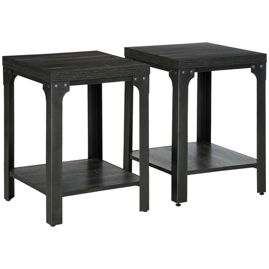 Industrial Side Table Set of 2 with Storage Shelf