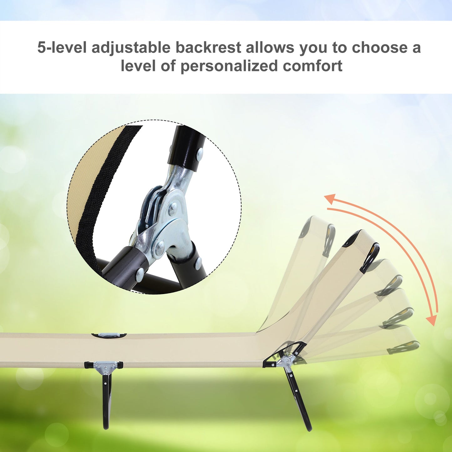 Foldable Sun Lounger with 5-Position Adjustable Backrest