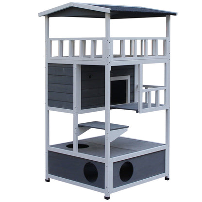 Task Master 137cm Cat House 3 Tier White & Black by Pawhut