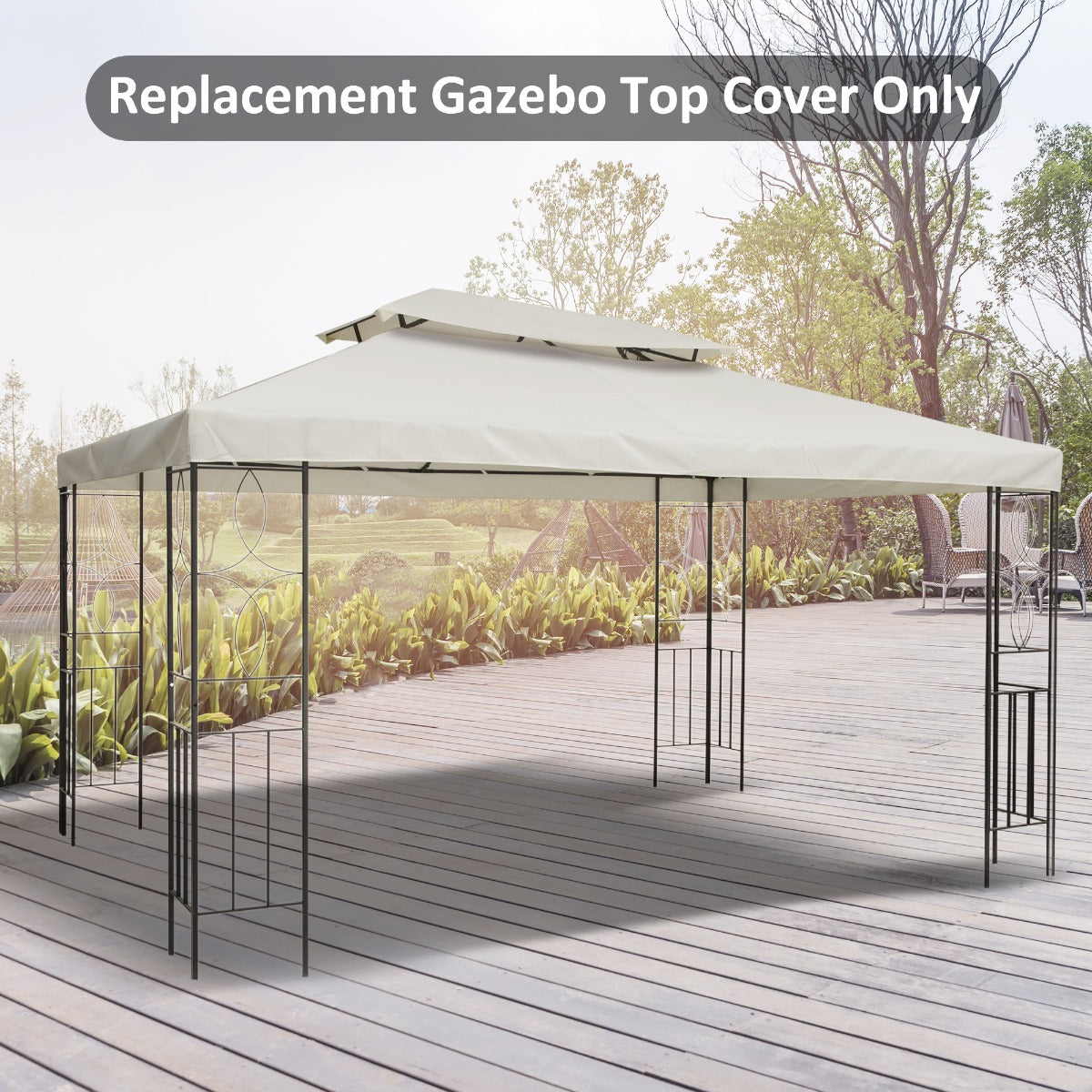 3x4m Gazebo Replacement Roof Canopy 2 Tier Top UV Cover Garden Patio Outdoor Sun Awning Shelters Cream TOP COVER ONLY