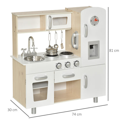 Kids Wooden Pretend Play Toy Kitchen Cooking Set Role Play Phone for Boys Girls White