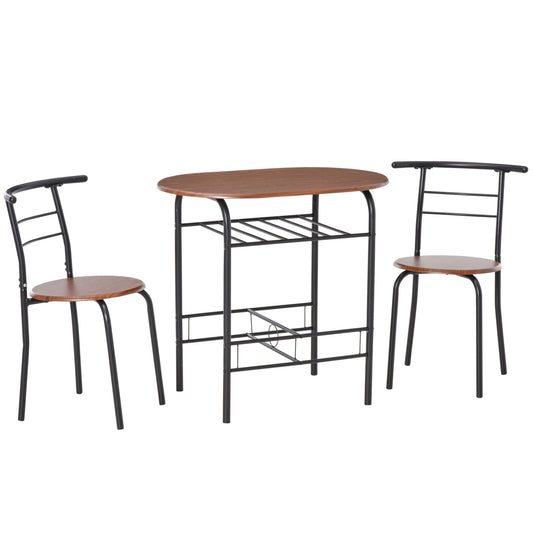 Medium-density fibreboard 2 Seater Bar Stool and Table Set w/ Bottle Storage Shelf Wood Tone