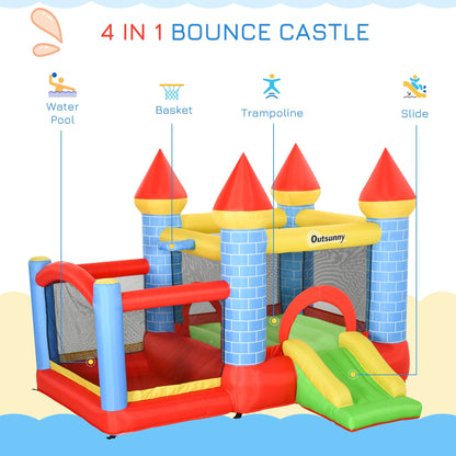 Kids Bounce Castle Inflatable Trampoline Slide Pool Basket for Kids Age 3-10