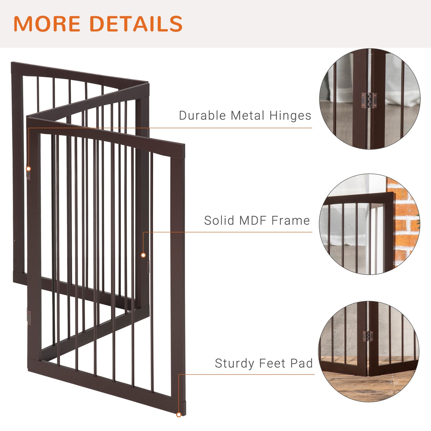 PawHut Pet Gate 160L1.2D76H cm Free Standing Folding Pet/Child Safety Fence-Dark Brown