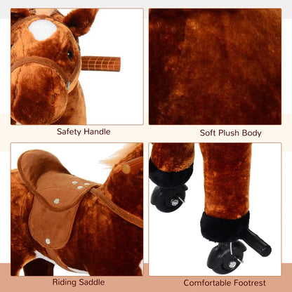 Homcom Kids Plush Ride On Walking Horse Withsound-Brown