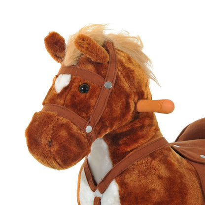 Wooden Action Pony Wheeled Walking Horse Riding Little Baby Plush Toy Wooden Style Ride on Animal Kids Gift w/Sound Brown