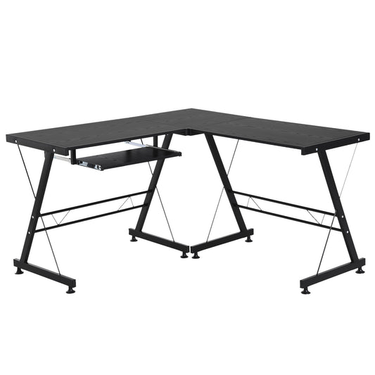 Office Gaming Desk L Shape Straight Corner Table Computer Work Station Laminated Sturdy w/ Keyboard Tray Black