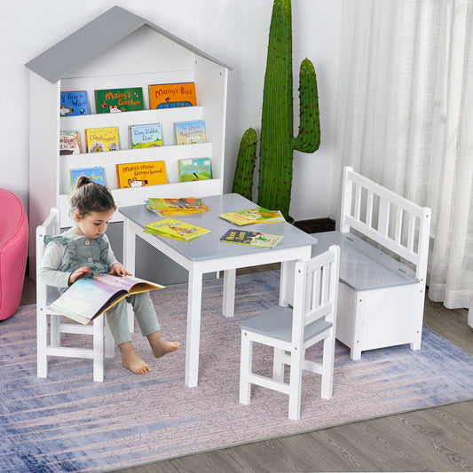 4-Piece Kids Table and Chair Set with 2 Wooden Chairs