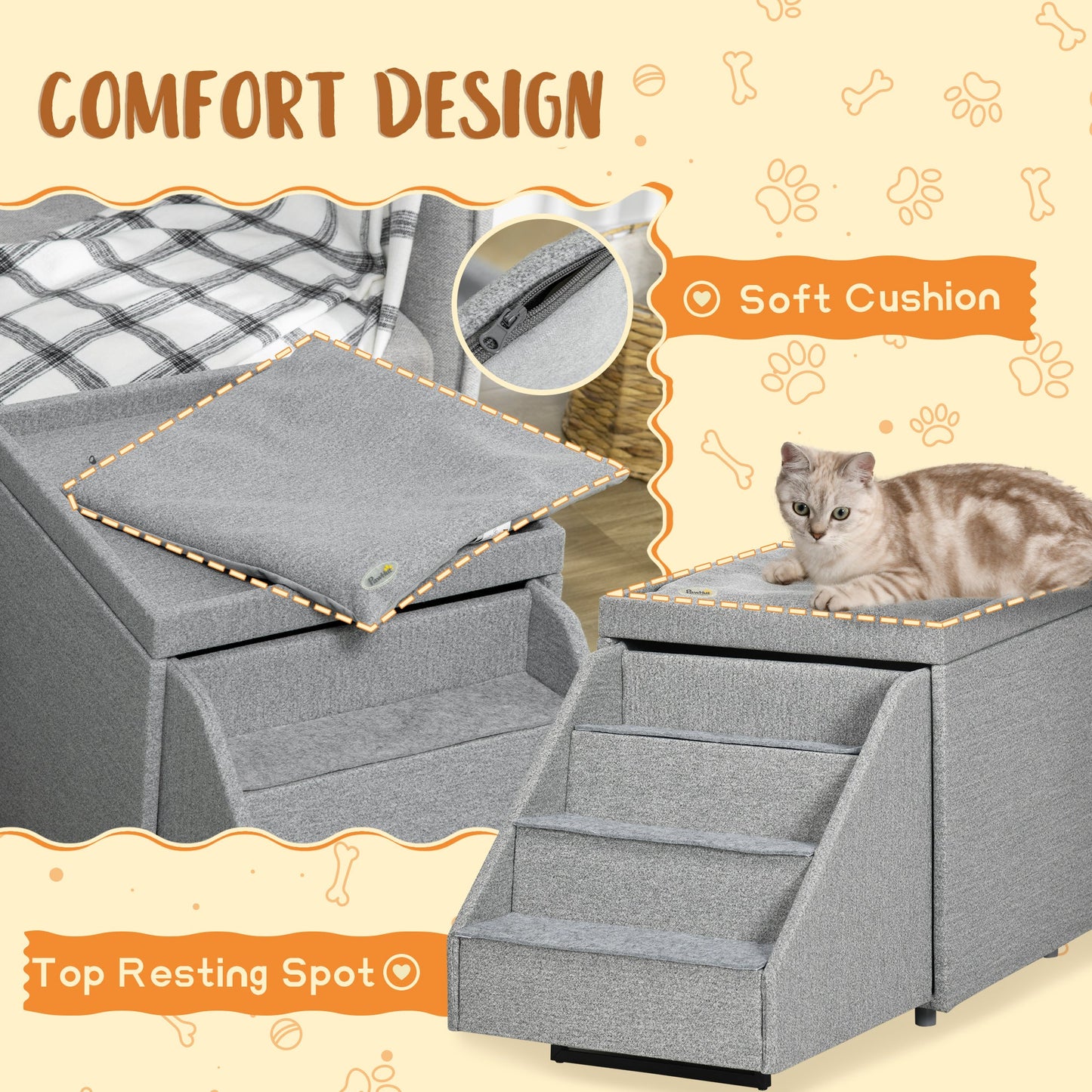 PawHut 2 in 1 Dog Steps Ottoman