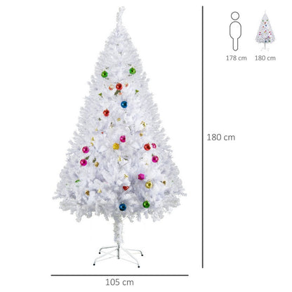 Homcom 6FT Artificial Christmas Tree with Metal Stand Decorations Home Seasonal Elegant Faux White