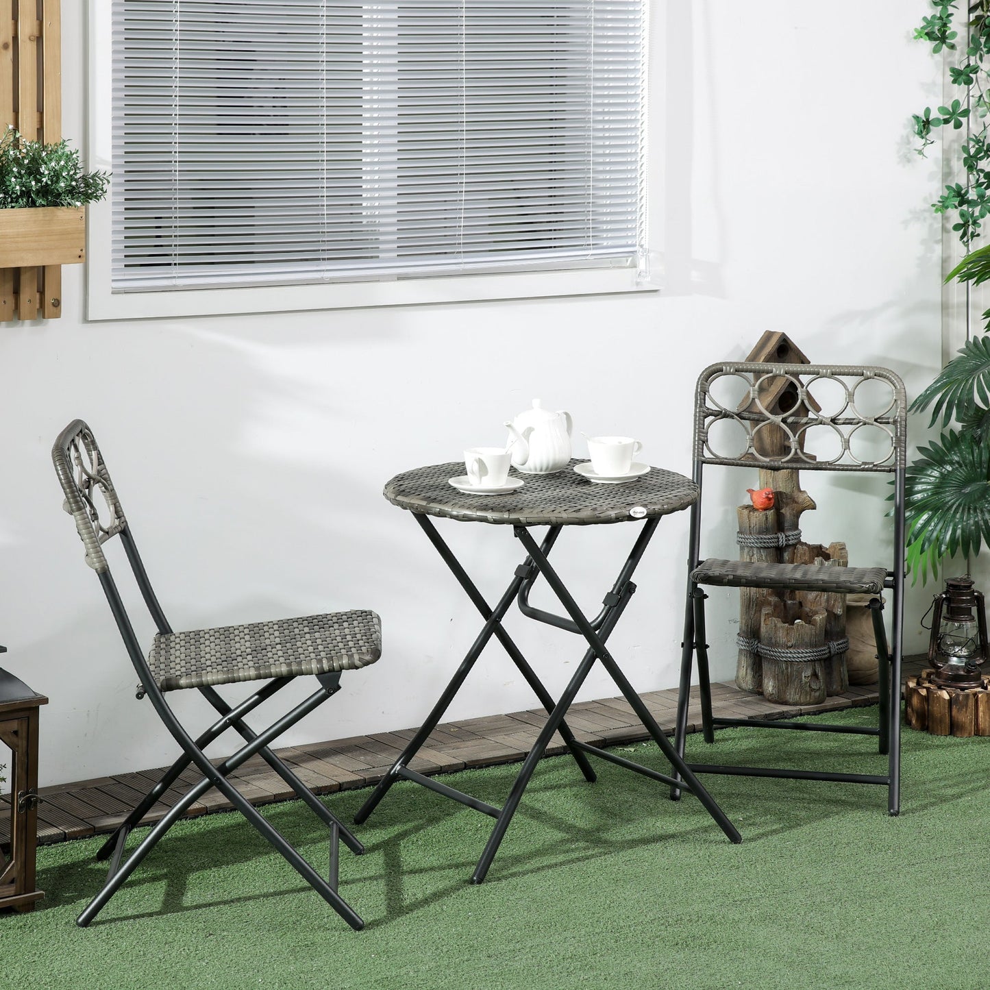 3-Piece Rattan Wicker Bistro Set with Easy Folding