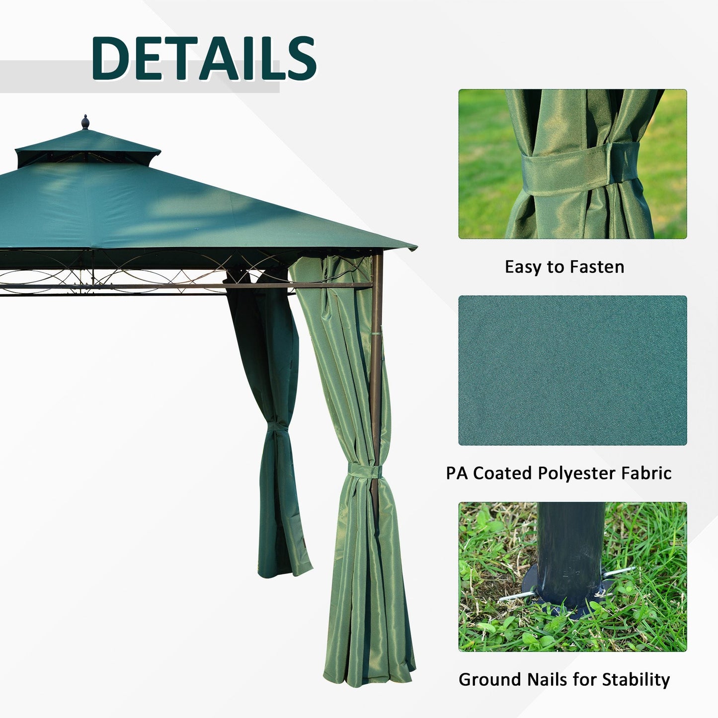 3m x3m Gazebo W/Metal Frame & Side Walls-Dark Green