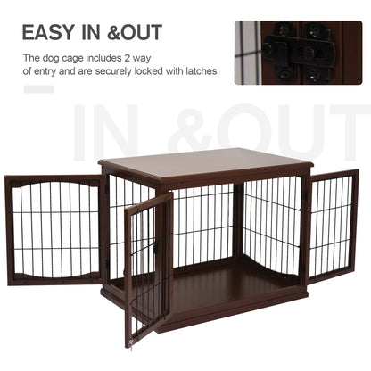 PawHut Small Dogs 3-Door Medium-density fibreboard Indoor Cage Brown