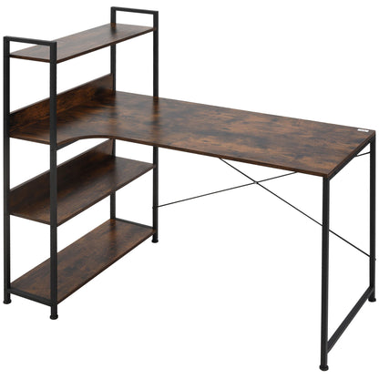 Retro Industrial Computer Desk Home Office Table with 4-Tier Storage Shelf Metal Frame Computer Workstation for Home Office