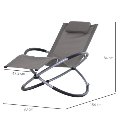 Outdoor Orbital Lounger Zero Gravity Patio Chaise Sun Lounger Foldable Rocking Chair w/ Pillow Grey