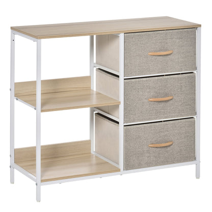 Chest of Drawers Storage Dresser Cabinet Organizer with 3 Fabric Drawers and 2 Display Shelves for Living Room