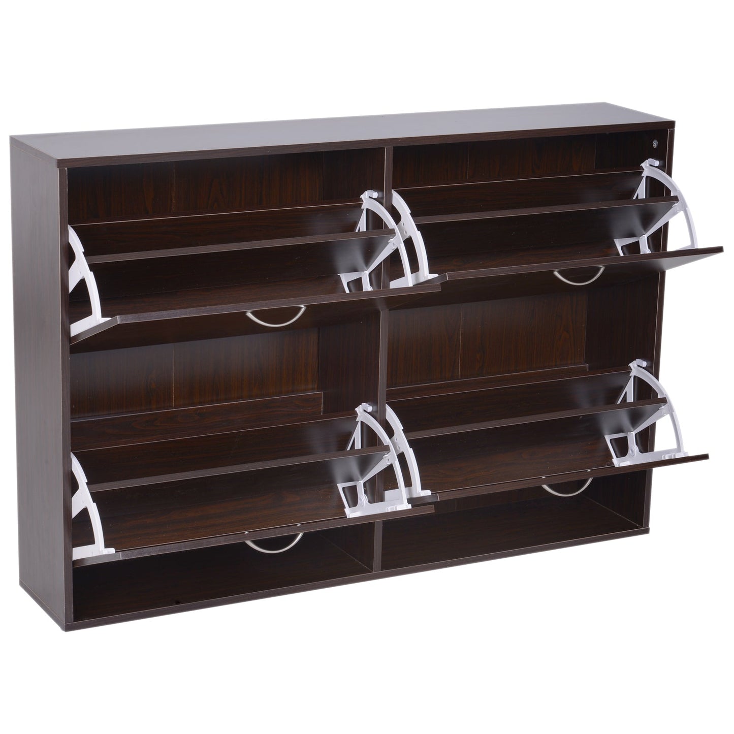 Wooden Modern Design 4 Drawer Shoes Cabinet Pull Down Shelf Storage Organiser Entrance Hallway Furniture - Dark Brown