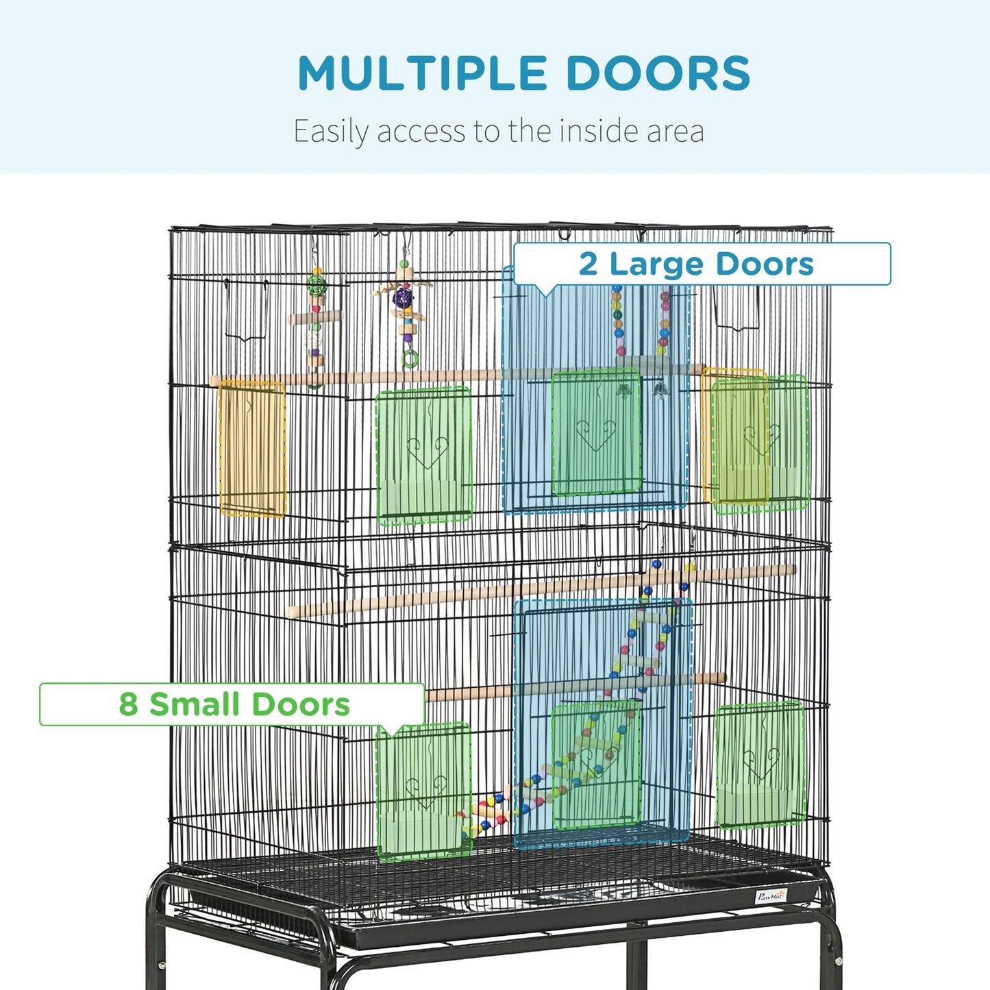 Grille 133cm Bird Cage Wheeled Black by Pawhut