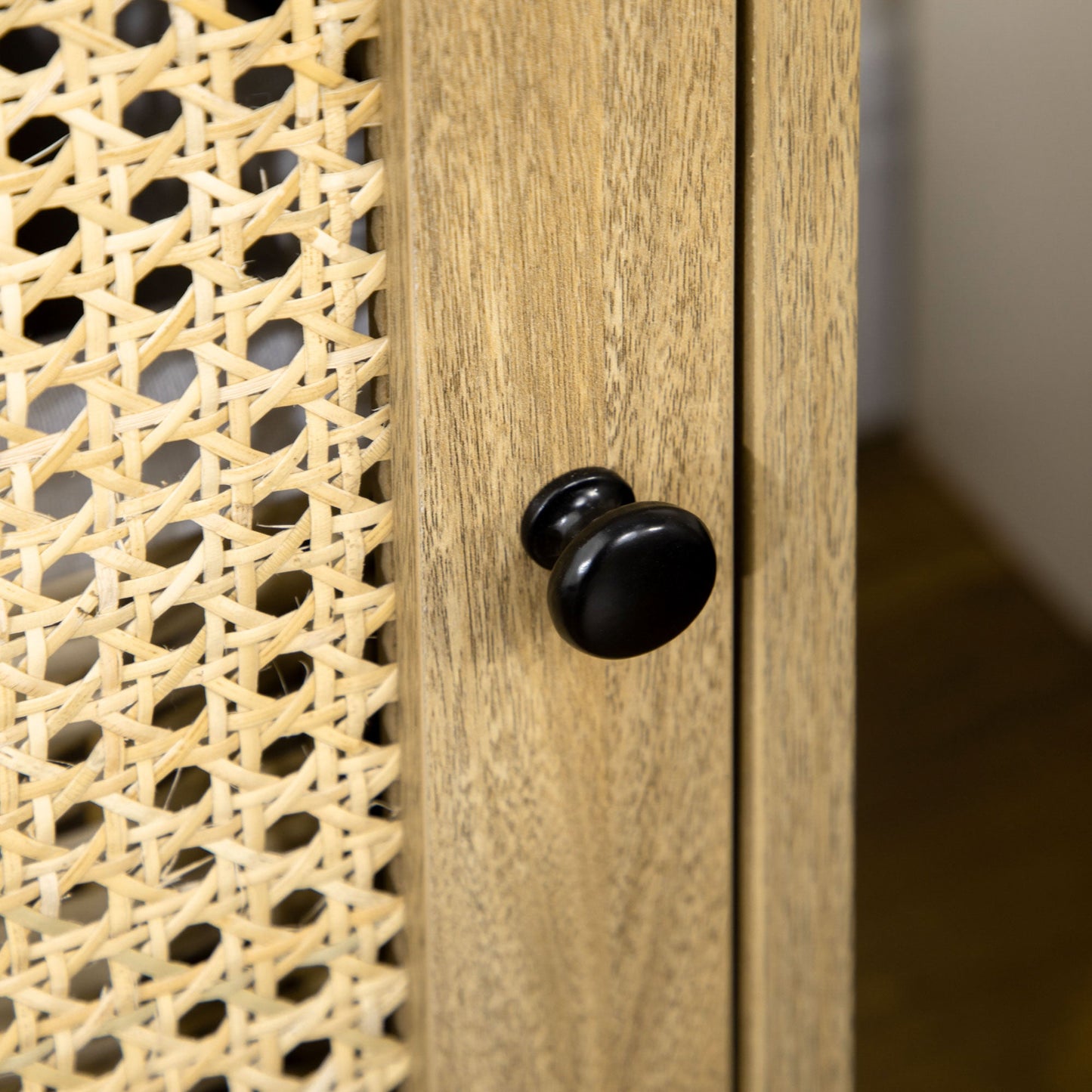 Bedside Table with Rattan Element