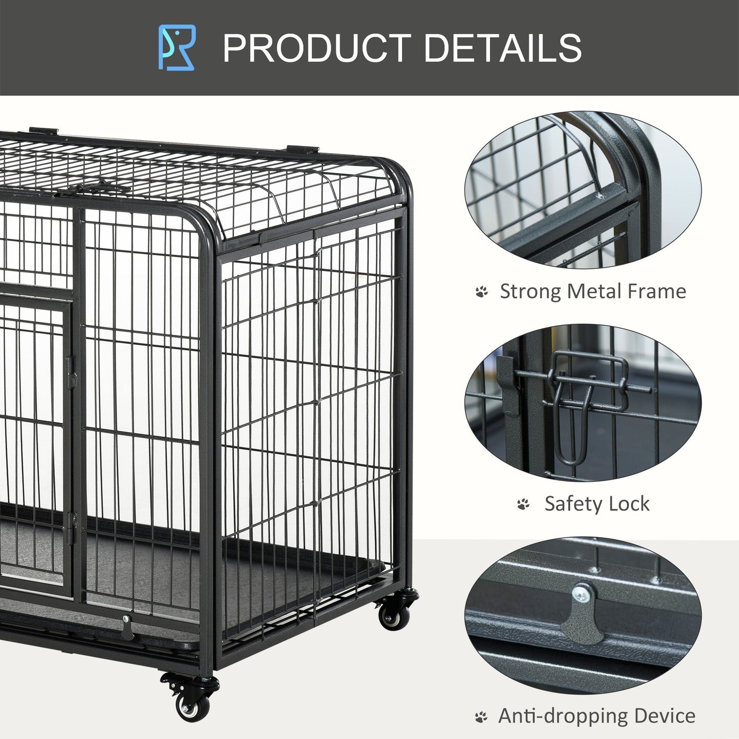 PawHut Metal Dog Cage Kennel Locking Door & Wheels Removable Tray Openable Top For Large Pets 109.5 x 71 x 78 cm