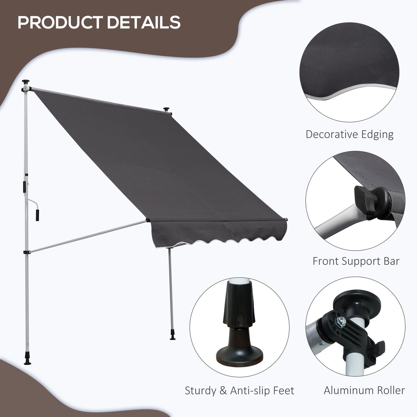 Outsunny 2X1.5M Adjustable Outdoor Aluminium Frame Awning Grey