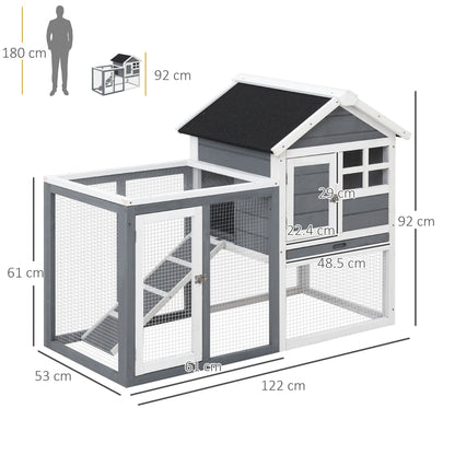 PawHut 2 Tier Wooden Rabbit Hutch Guinea Pig Cage Rabbit Cage Pull Out Tray W/ Ramp 122 x 62.6 x 92 cm