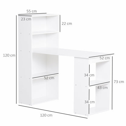 120cm Modern Computer Desk Bookshelf Study Table Workstation PC Laptop Writing Home Office 6 Shelves White